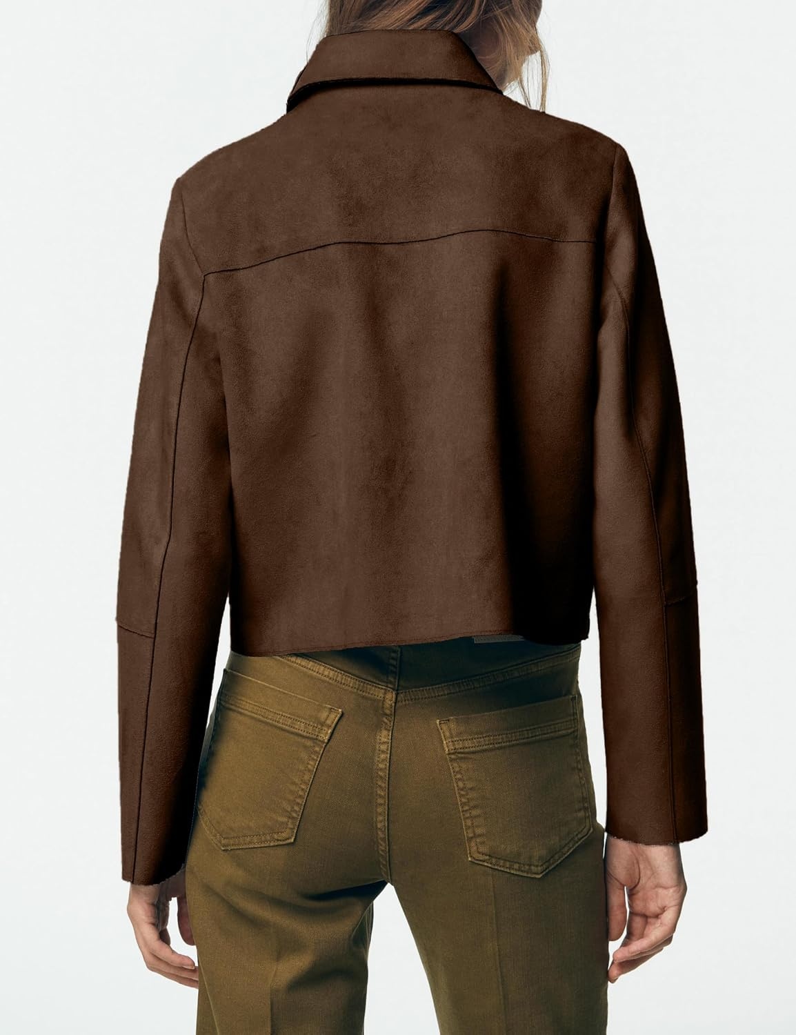 image:imageWomens Faux Suede Cropped Casual Button Down JacketBrown