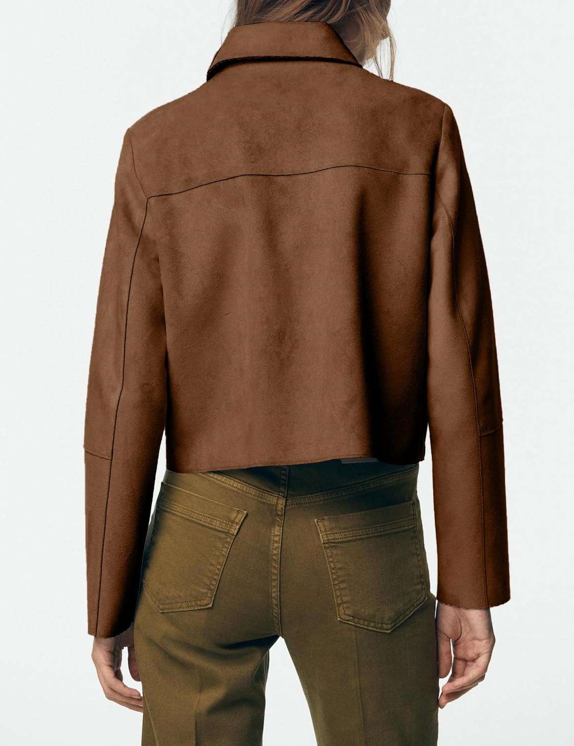 image:imageWomens Faux Suede Cropped Casual Button Down JacketDark Brown