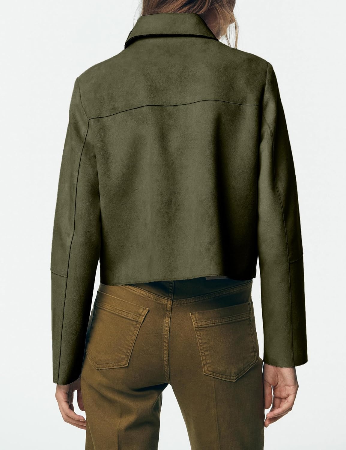 image:imageWomens Faux Suede Cropped Casual Button Down JacketGreen