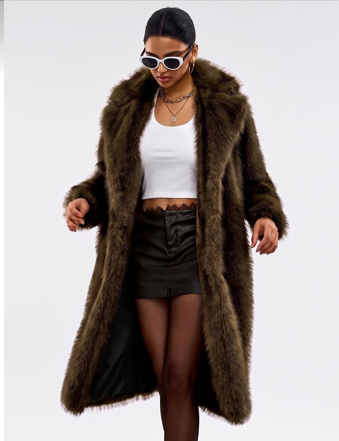 image:imageWyeysyt Womens Faux Fur Coat Long Warm Fluffy Winter JacketBrown