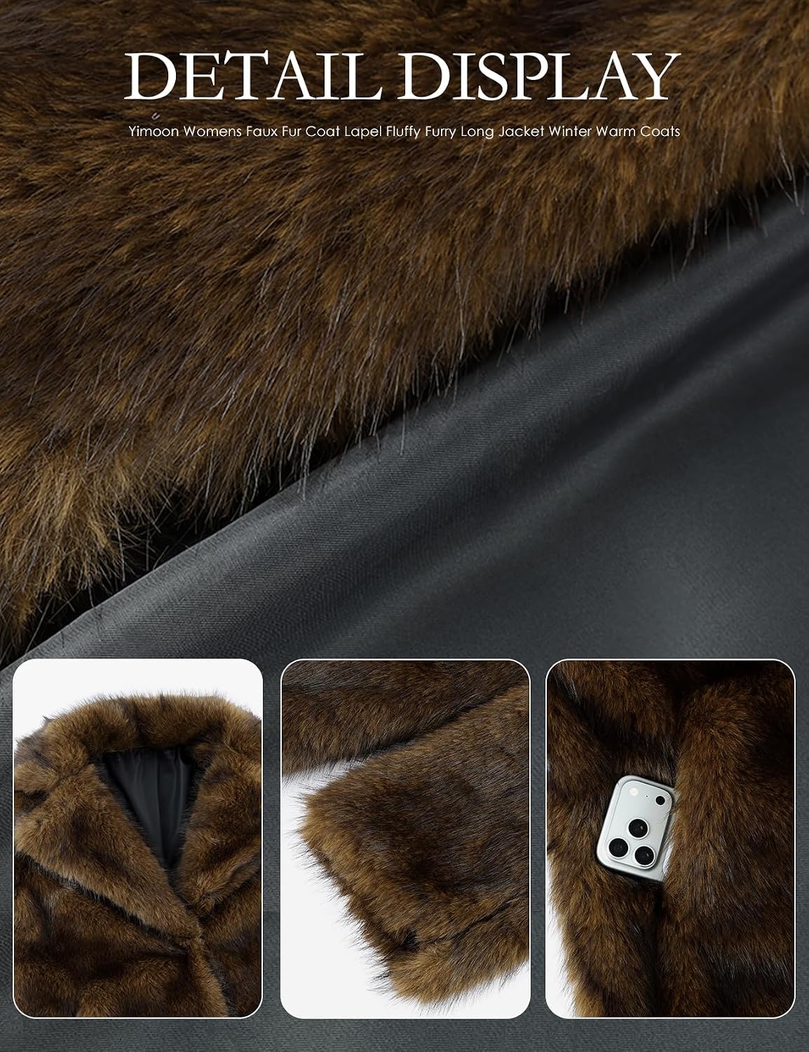 image:imageWyeysyt Womens Faux Fur Coat Long Warm Fluffy Winter JacketBrown