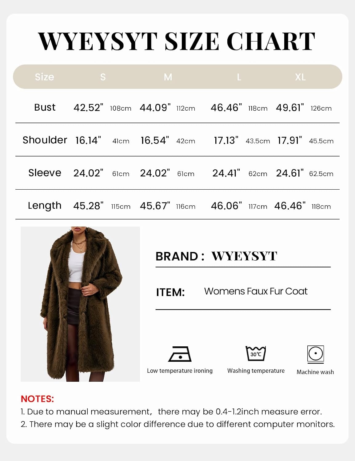 image:imageWyeysyt Womens Faux Fur Coat Long Warm Fluffy Winter JacketBrown