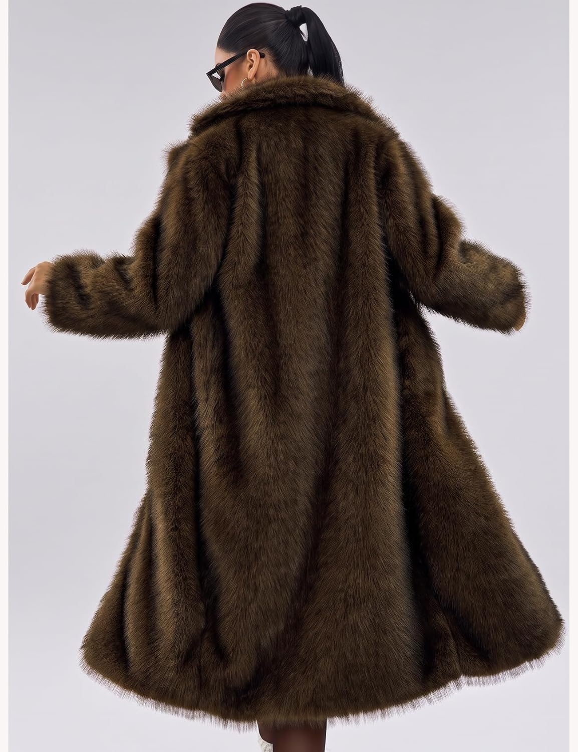 image:imageWyeysyt Womens Faux Fur Coat Long Warm Fluffy Winter JacketBrown