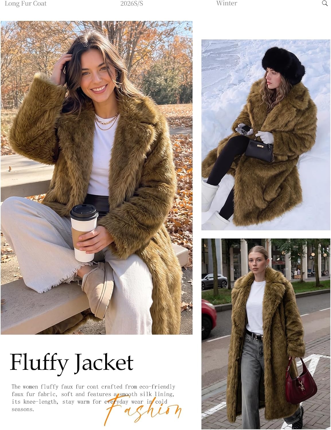 image:imageWyeysyt Womens Faux Fur Coat Long Warm Fluffy Winter JacketLightbrown