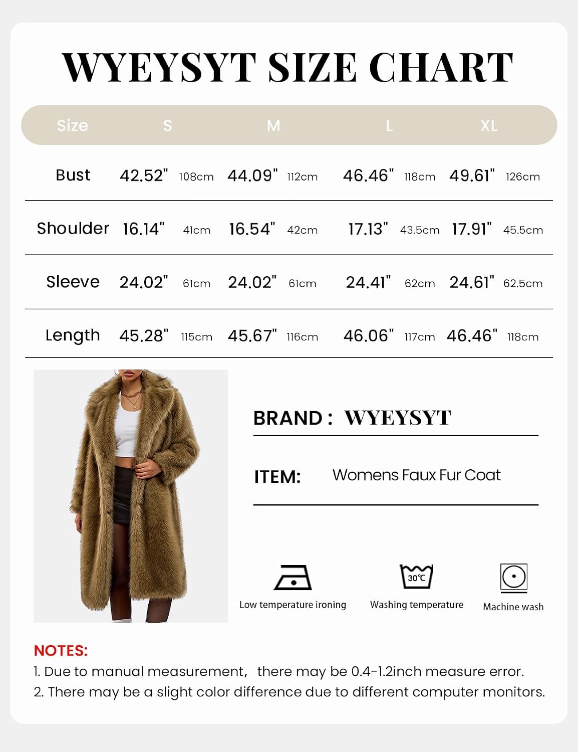 image:imageWyeysyt Womens Faux Fur Coat Long Warm Fluffy Winter JacketLightbrown