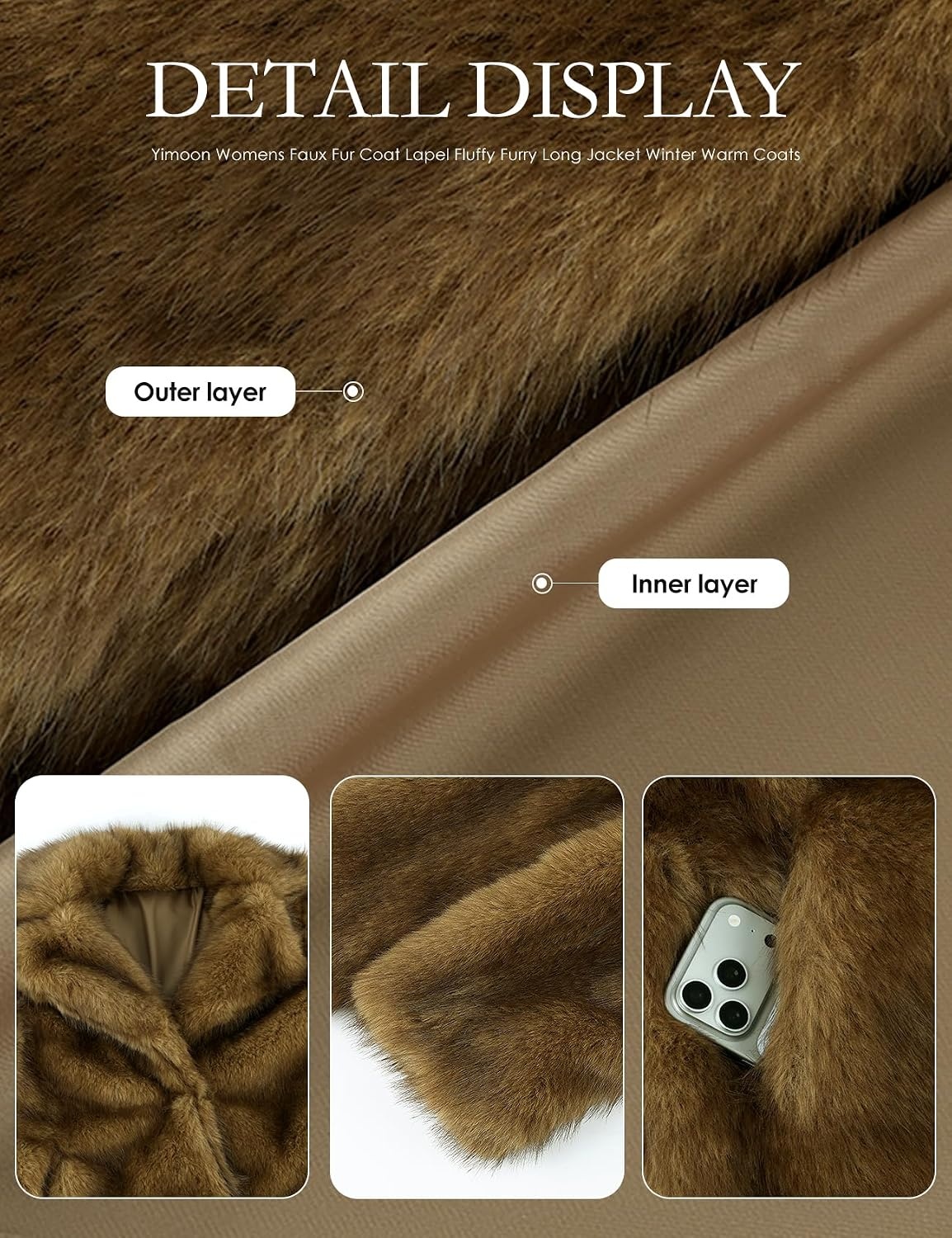 image:imageWyeysyt Womens Faux Fur Coat Long Warm Fluffy Winter JacketLightbrown