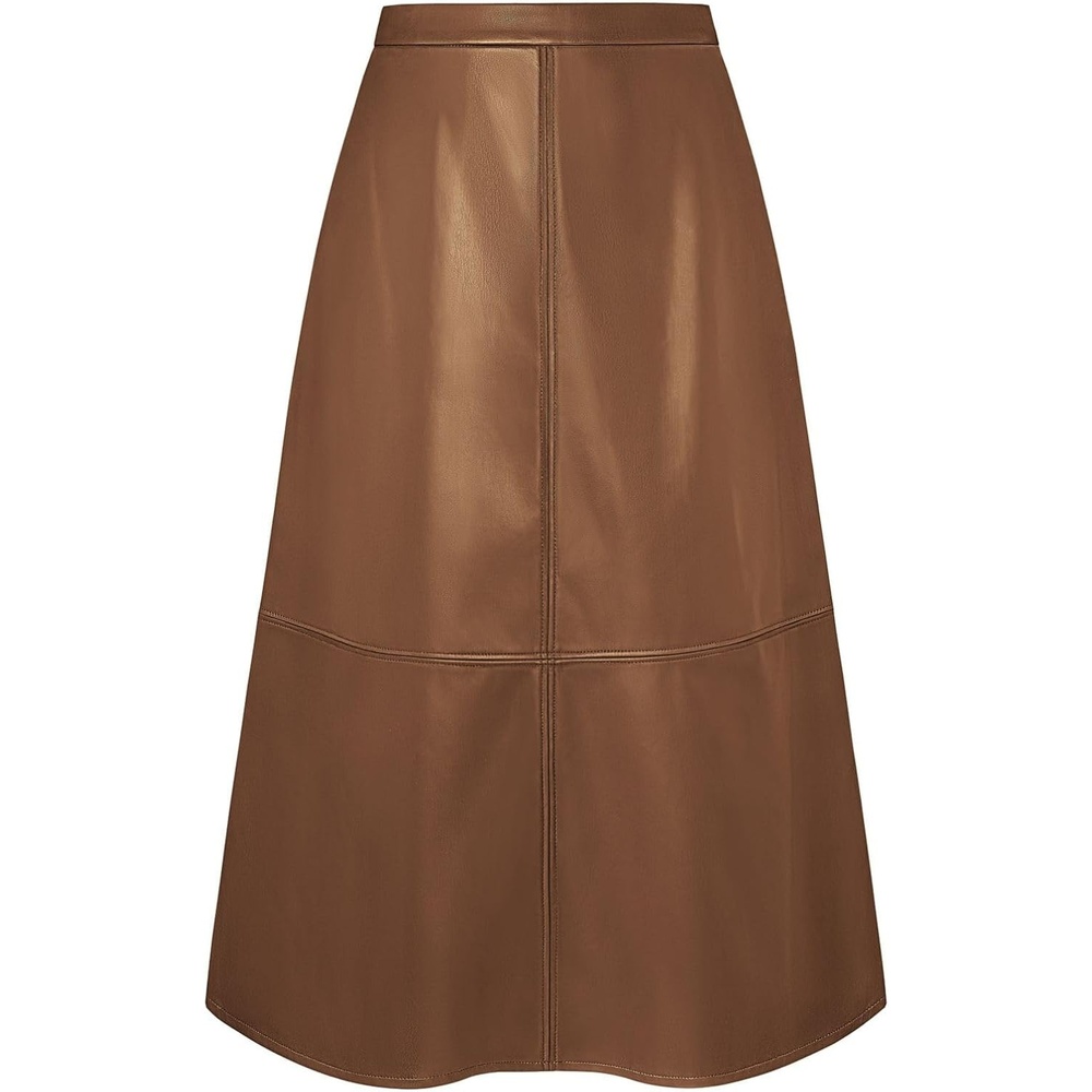 image:image2026 Faux Leather Skirts for Women High Waist A Line Fall Winter OutfitsOrange Brown