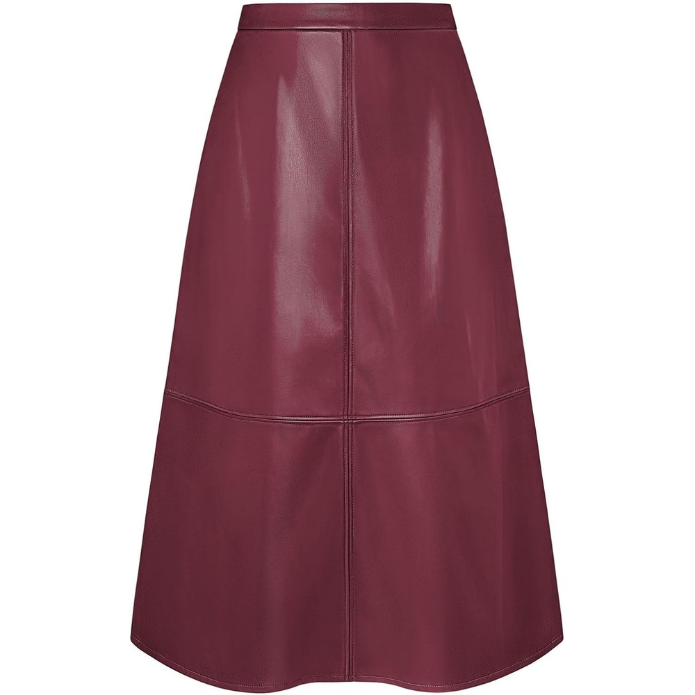 image:image2026 Faux Leather Skirts for Women High Waist A Line Fall Winter OutfitsWine Red