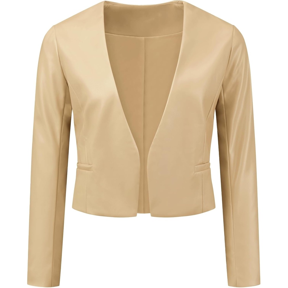 image:imageAllegra K Faux Leather Jacket for Womens Moto Biker Collarless Crop JacketGold
