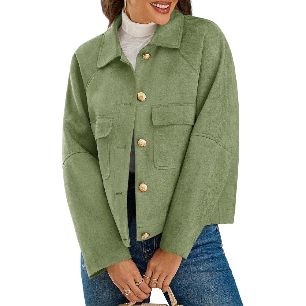 image:imageCicy Bell Womens Faux Suede Leather Jackets Cropped Fall Vintage ShacketsArmy Green