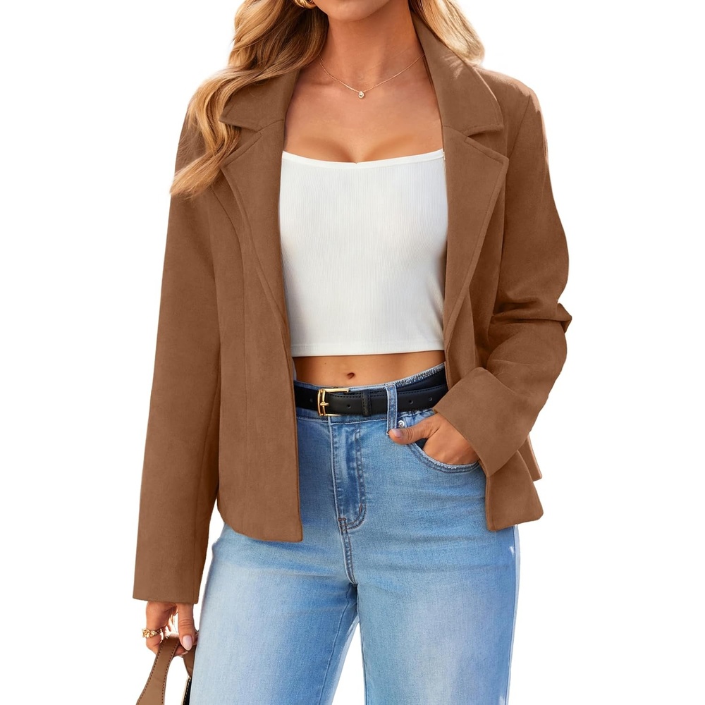 image:imageGlamaker Womens Fall Faux Suede Jackets Fashion Lightweight Coat OutfitsCamel