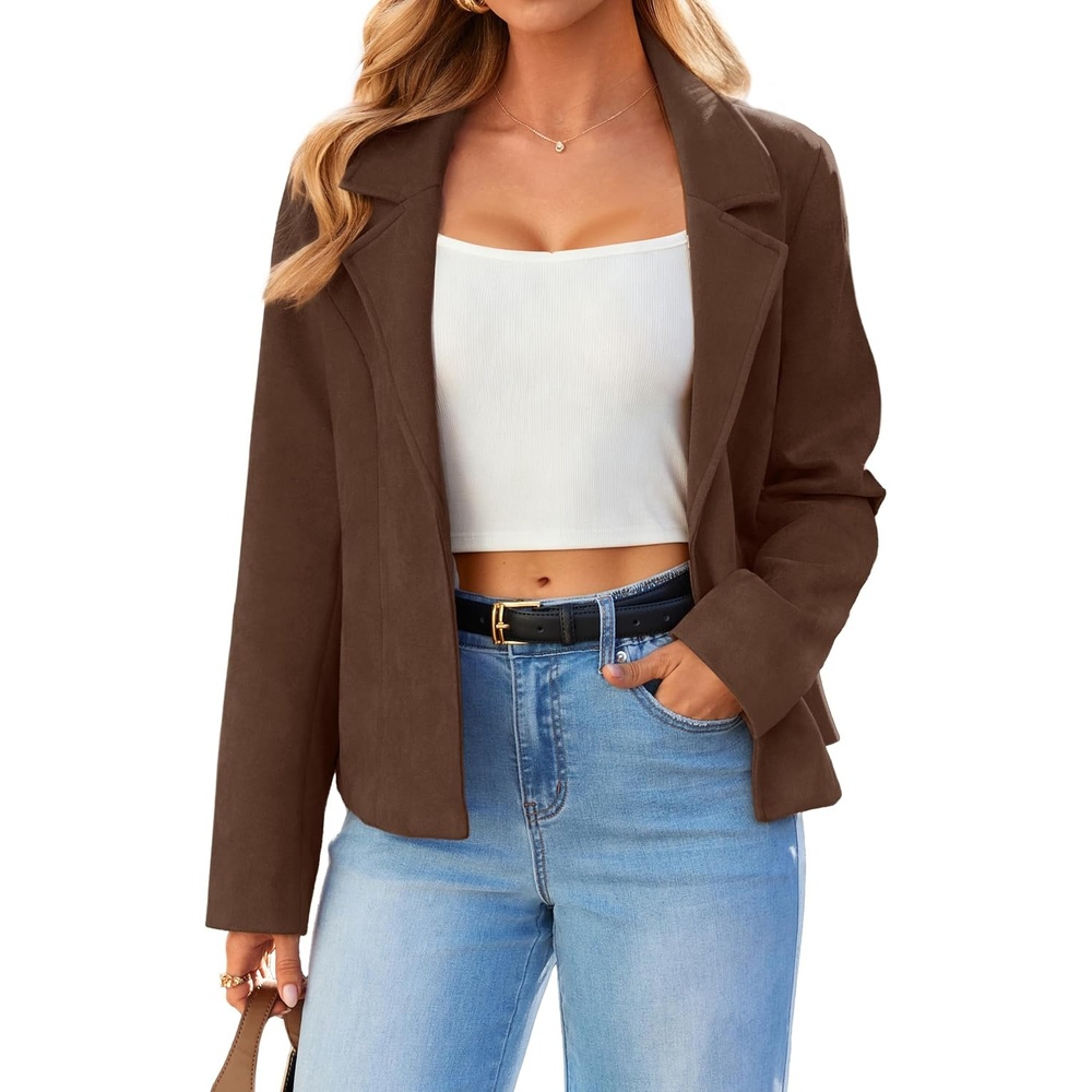 image:imageGlamaker Womens Fall Faux Suede Jackets Fashion Lightweight Coat OutfitsDark Brown