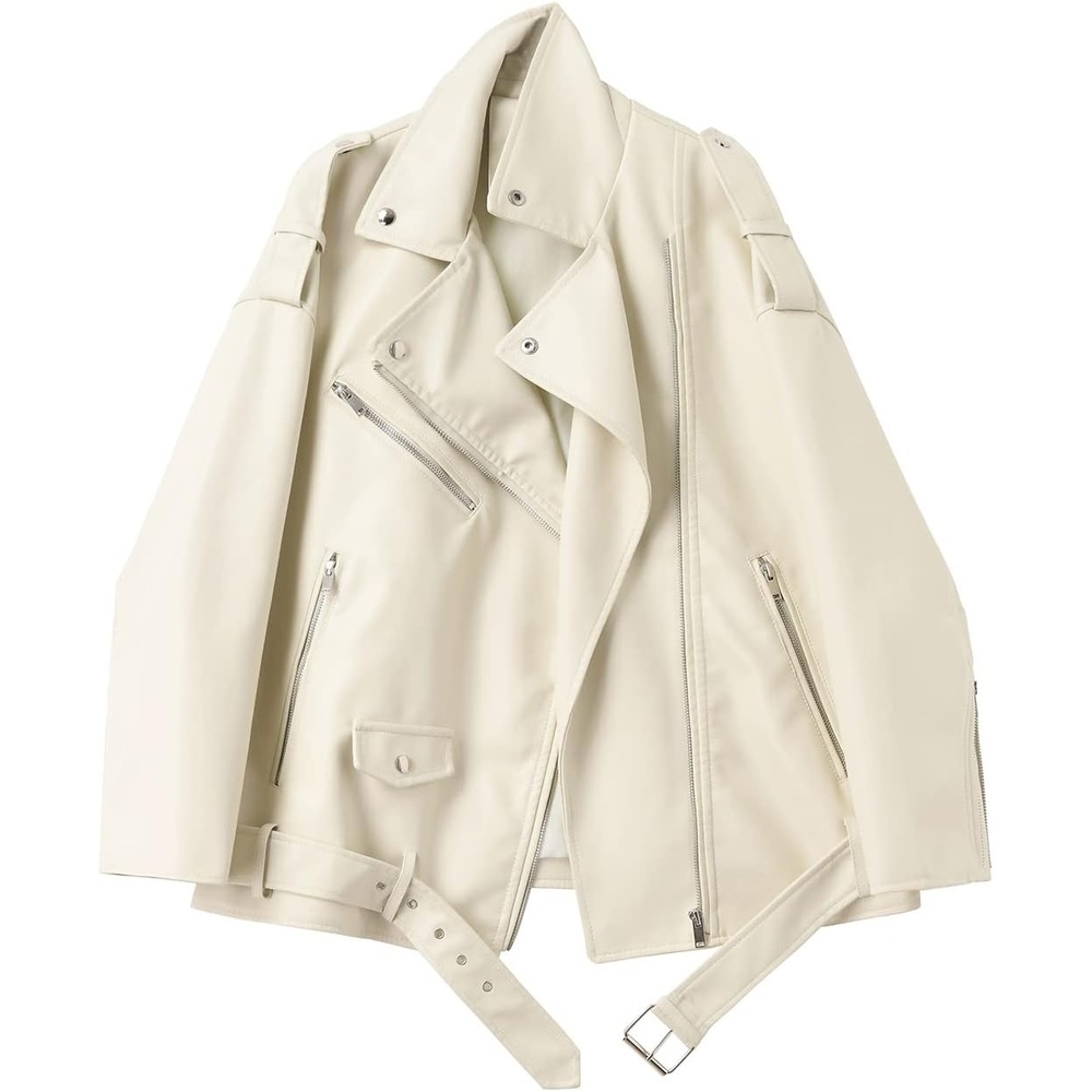 image:imageLY VAREY LIN Women Faux Leather Jacket Lapel Collar Motorcycle Zip Up Long Sleeve Motor Biker Short Coat Jacket2123beige