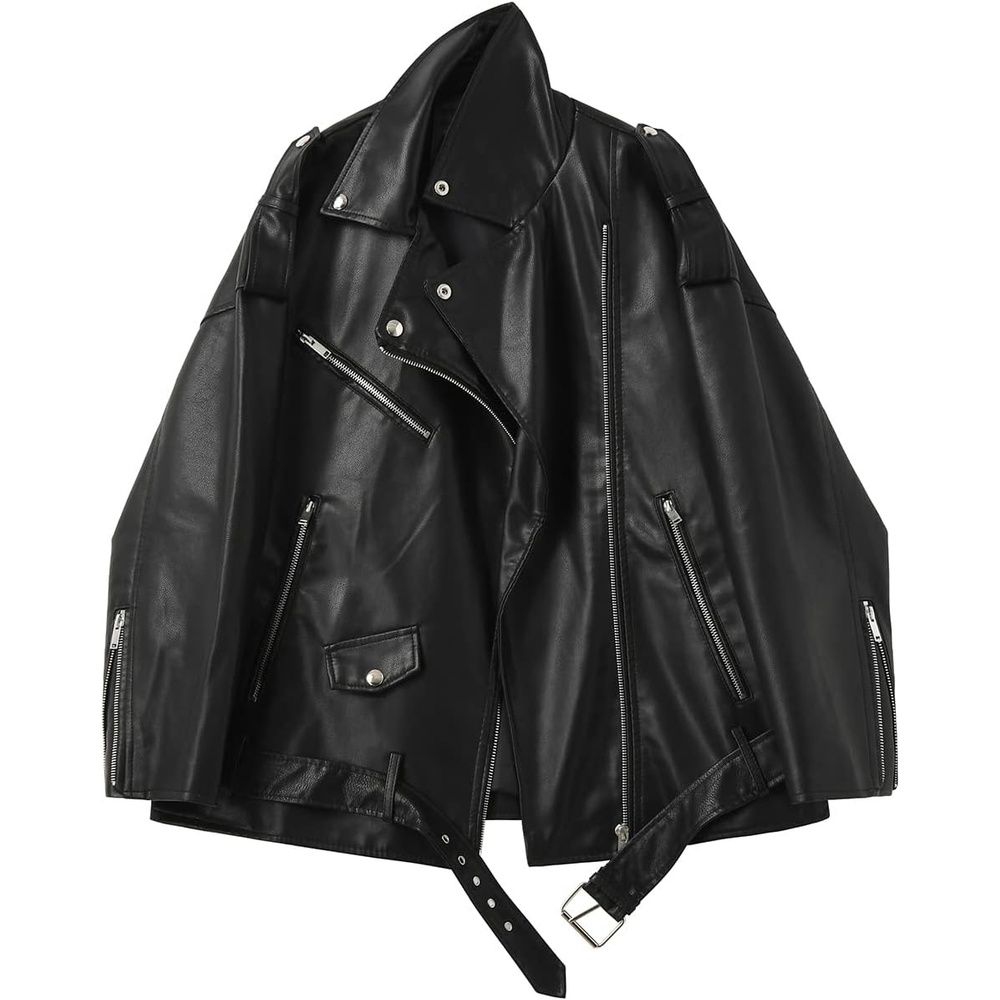 image:imageLY VAREY LIN Women Faux Leather Jacket Lapel Collar Motorcycle Zip Up Long Sleeve Motor Biker Short Coat Jacket2123black