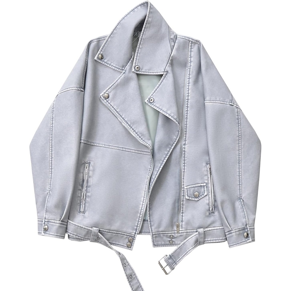 image:imageLY VAREY LIN Women Faux Leather Jacket Lapel Collar Motorcycle Zip Up Long Sleeve Motor Biker Short Coat Jacket2358blue