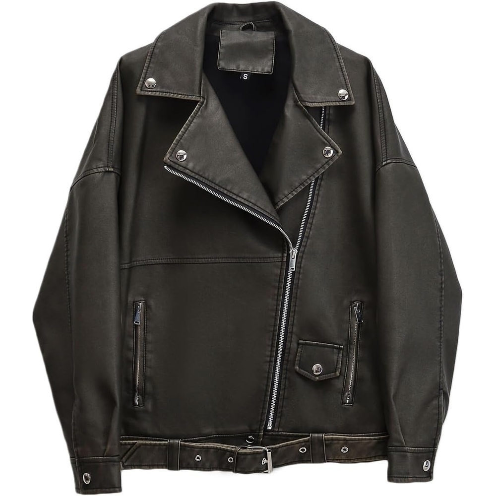 image:imageLY VAREY LIN Women Faux Leather Jacket Lapel Collar Motorcycle Zip Up Long Sleeve Motor Biker Short Coat Jacket2358dark Green