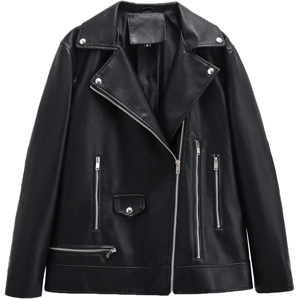 image:imageLY VAREY LIN Women Faux Leather Jacket Lapel Collar Motorcycle Zip Up Long Sleeve Motor Biker Short Coat Jacket7740black