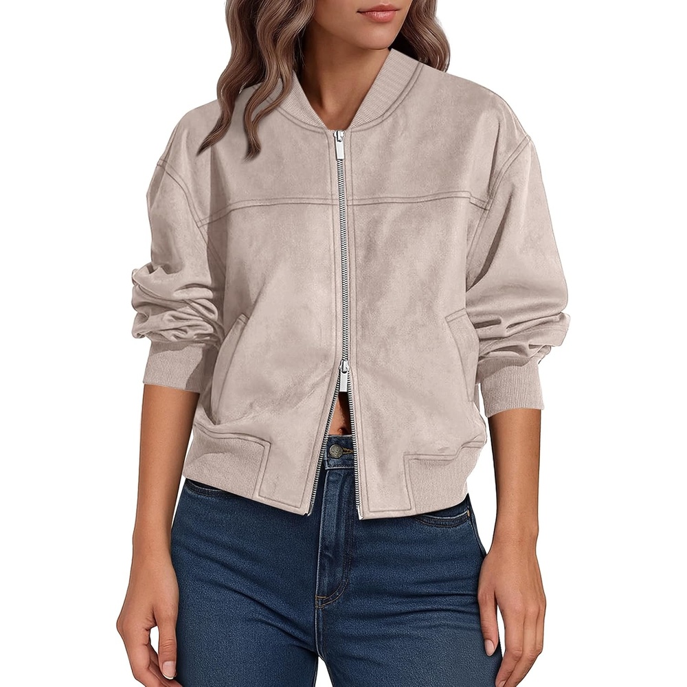 image:imageLazysmile Womens Faux Suede Bomber Jackets Fall Fashion OutfitsApricot