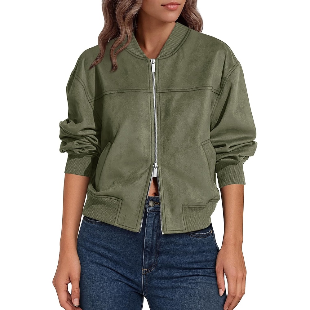 image:imageLazysmile Womens Faux Suede Bomber Jackets Fall Fashion OutfitsArmy Green