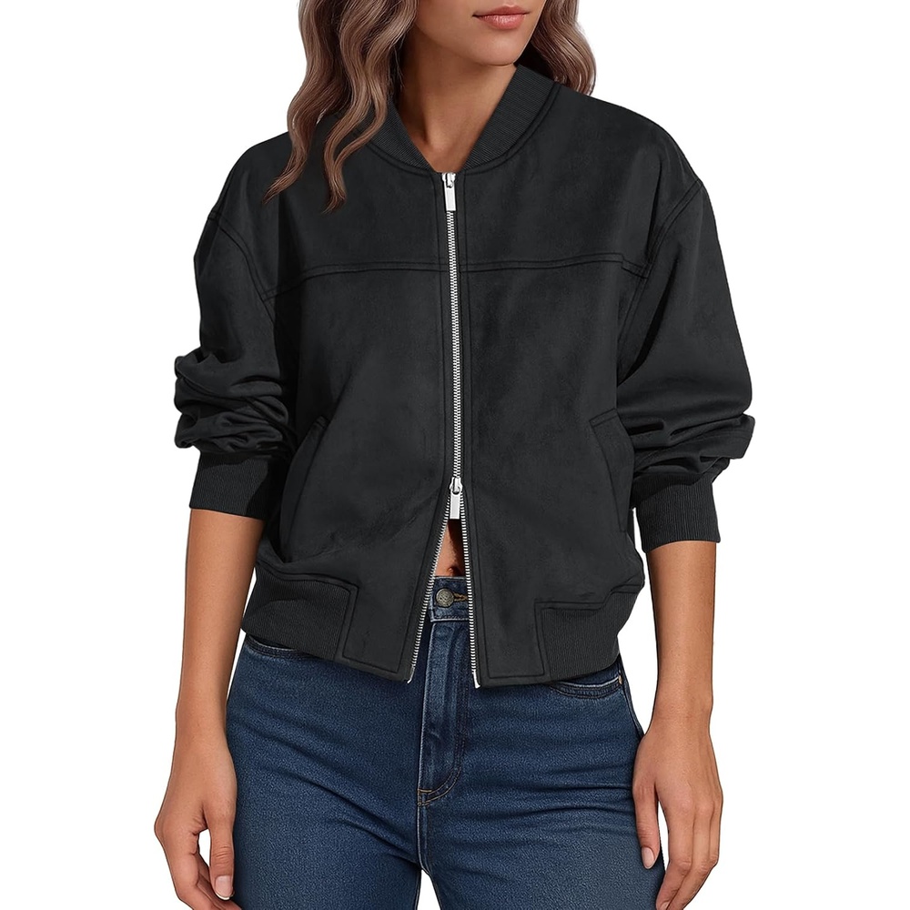 image:imageLazysmile Womens Faux Suede Bomber Jackets Fall Fashion OutfitsBlack