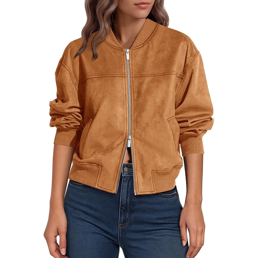 image:imageLazysmile Womens Faux Suede Bomber Jackets Fall Fashion OutfitsBrown