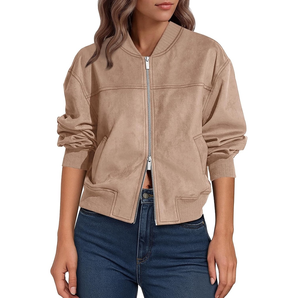 image:imageLazysmile Womens Faux Suede Bomber Jackets Fall Fashion OutfitsCamel