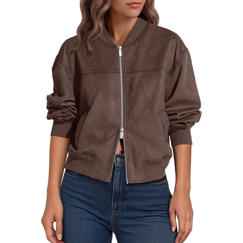 image:imageLazysmile Womens Faux Suede Bomber Jackets Fall Fashion OutfitsDark Brown