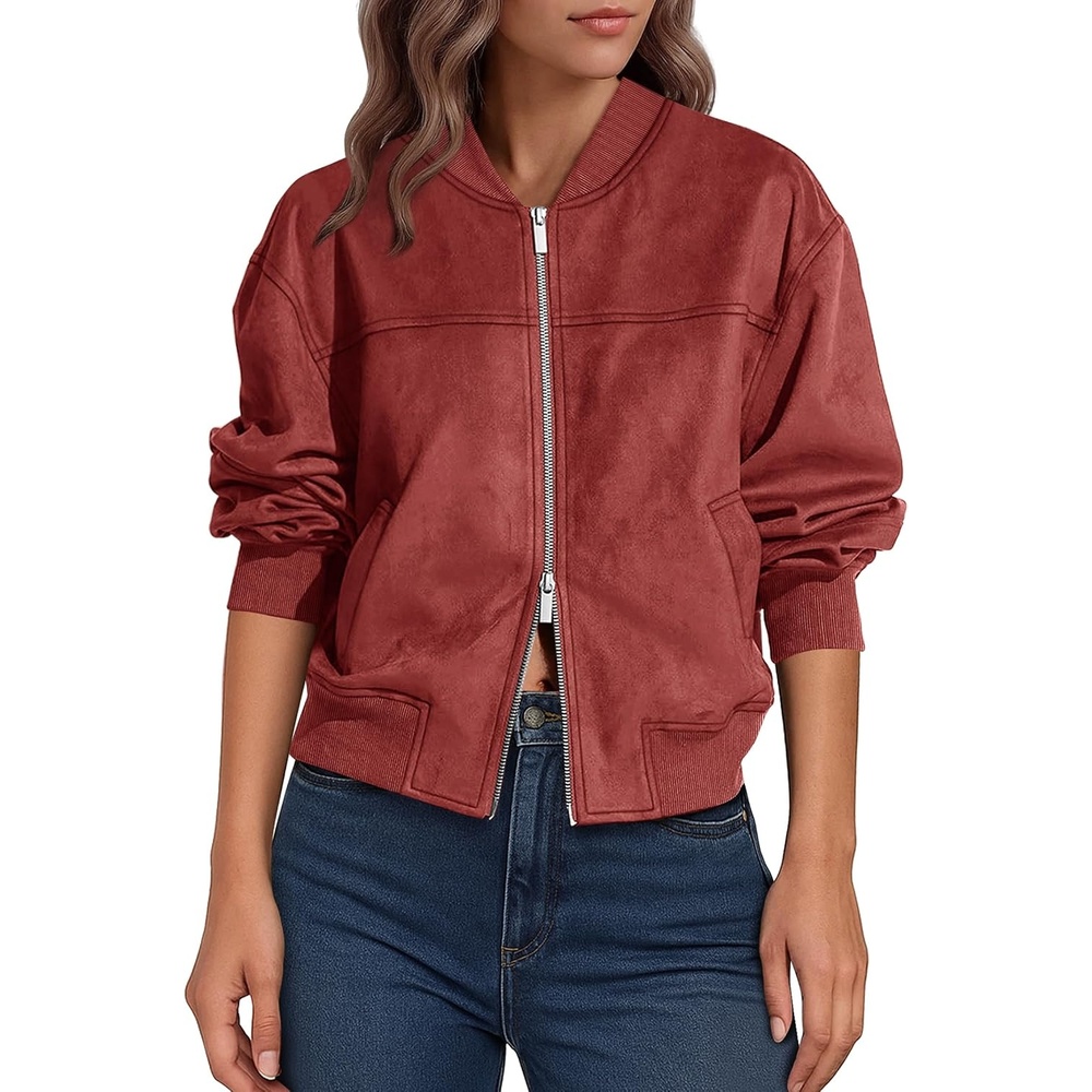 image:imageLazysmile Womens Faux Suede Bomber Jackets Fall Fashion OutfitsRusty Red
