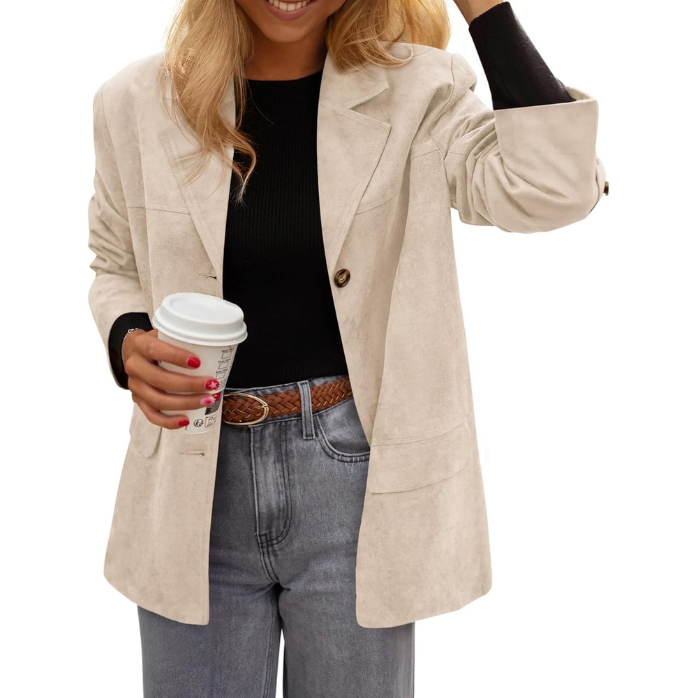 image:imagePRETTYGARDEN Womens Faux Suede Western Blazer JacketBeige