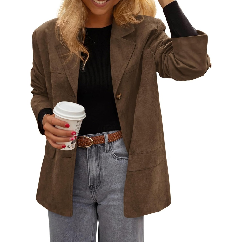image:imagePRETTYGARDEN Womens Faux Suede Western Blazer JacketBrown