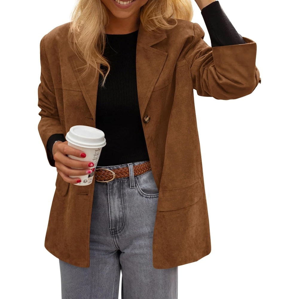 image:imagePRETTYGARDEN Womens Faux Suede Western Blazer JacketLight Brown
