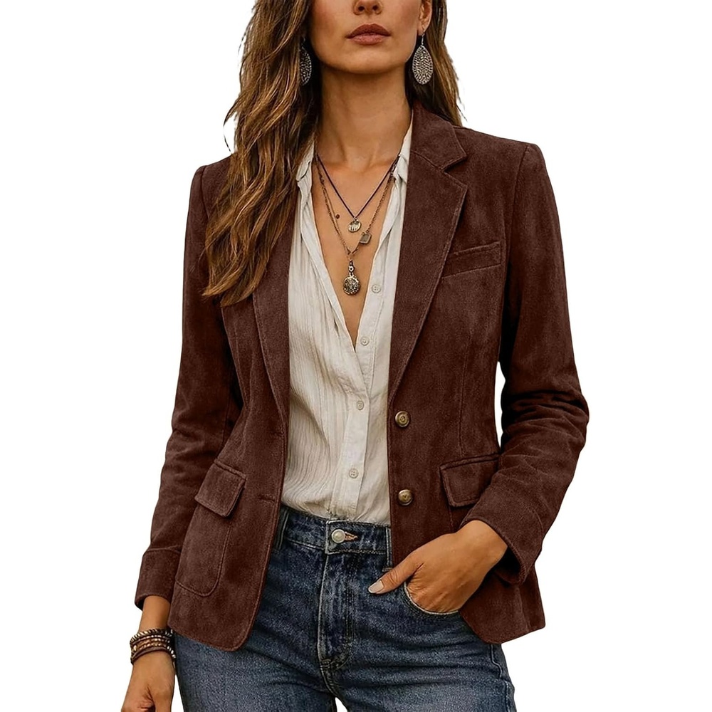 image:imageWomen Faux Suede Jacket Lapel Collar Long Sleeve Button Coat with PocketsBurgundy