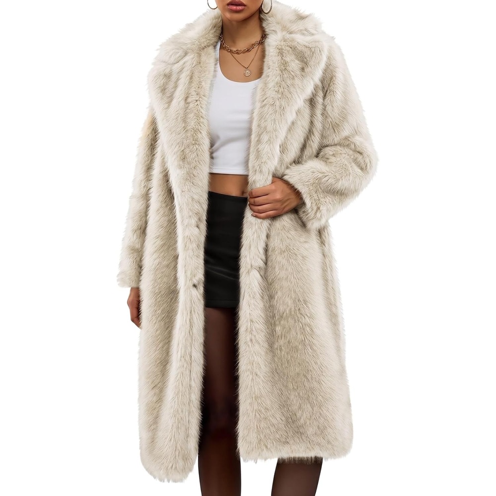 image:imageWyeysyt Womens Faux Fur Coat Long Warm Fluffy Winter JacketBeige