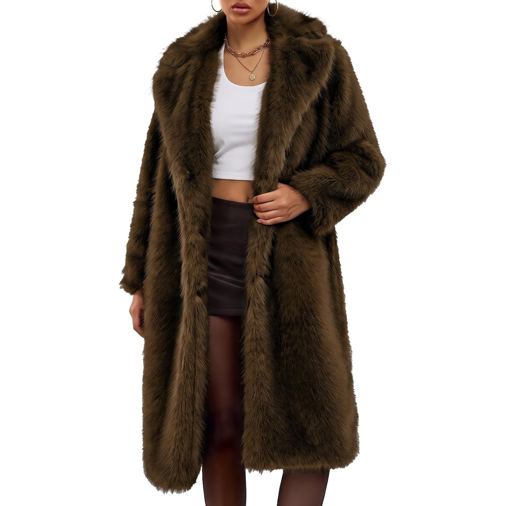 image:imageWyeysyt Womens Faux Fur Coat Long Warm Fluffy Winter JacketBrown