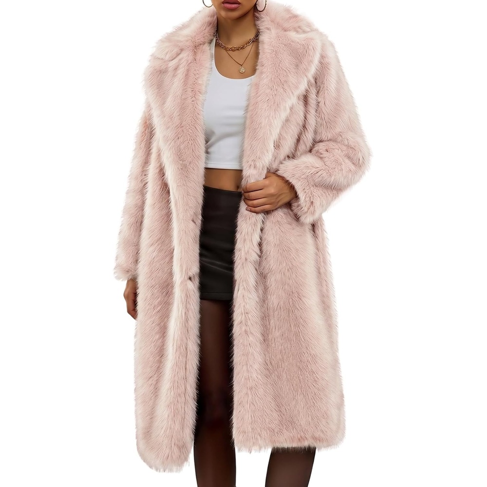 image:imageWyeysyt Womens Faux Fur Coat Long Warm Fluffy Winter JacketPink