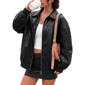 AUTOMET Womens Leather Jackets Oversized Zip Up Faux Bomber Coats 2026(Black)