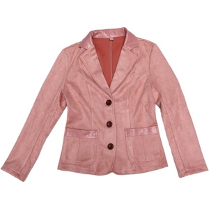 Allegra K Faux Suede Blazer for Women Lapel Collar Button Front Long Sleeve Jacket Casual Office Wear(Grey Pink)