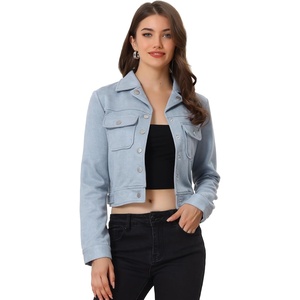 Allegra K Women’s Faux Suede Jacket Button Down Collar Crop Outerwear(Grey Blue)