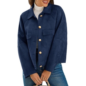 Cicy Bell Womens Faux Suede Leather Jackets Cropped Fall Vintage Shackets(Navy)