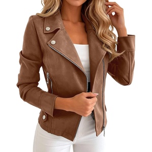 Faux Suede Jacket Women Long Sleeve Leather Bomber Jackets Moto Cropped Trench Coat For Business Casual Going Out(Brown)