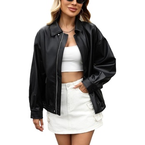 LY VAREY LIN Women Faux Leather Jacket Lapel Collar Motorcycle Zip Up Long Sleeve Motor Biker Short Coat Jacket(1895black)