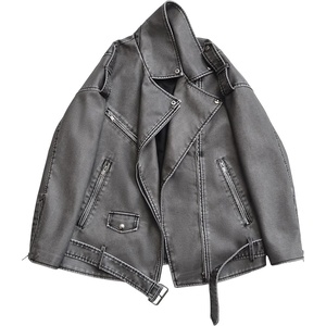 LY VAREY LIN Women Faux Leather Jacket Lapel Collar Motorcycle Zip Up Long Sleeve Motor Biker Short Coat Jacket(2123grey)