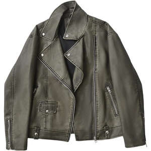 LY VAREY LIN Women Faux Leather Jacket Lapel Collar Motorcycle Zip Up Long Sleeve Motor Biker Short Coat Jacket(2357dark Green)