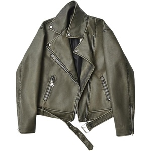 LY VAREY LIN Women Faux Leather Jacket Lapel Collar Motorcycle Zip Up Long Sleeve Motor Biker Short Coat Jacket(2362dark Green)