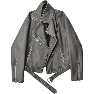 LY VAREY LIN Women Faux Leather Jacket Lapel Collar Motorcycle Zip Up Long Sleeve Motor Biker Short Coat Jacket(2362grey)