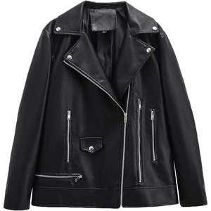 LY VAREY LIN Women Faux Leather Jacket Lapel Collar Motorcycle Zip Up Long Sleeve Motor Biker Short Coat Jacket(7740black)