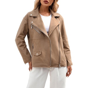 LY VAREY LIN Women Faux Leather Jacket Lapel Collar Motorcycle Zip Up Long Sleeve Motor Biker Short Coat Jacket(L9123brown)