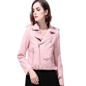 LY VAREY LIN Women’s Faux Leather Motorcycle Jacket PU Slim Short Biker Coat(Pink)