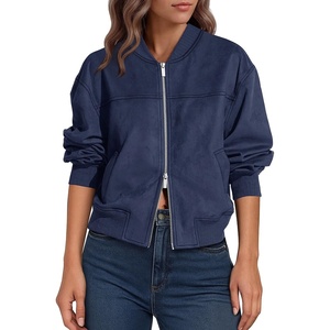 Lazysmile Women’s Faux Suede Bomber Jackets Fall Fashion Outfits(Navy)