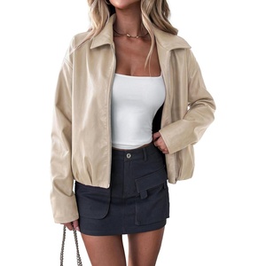 PRETTYGARDEN Faux Leather Motorcycle Jackets Womens Coat(Apricot)